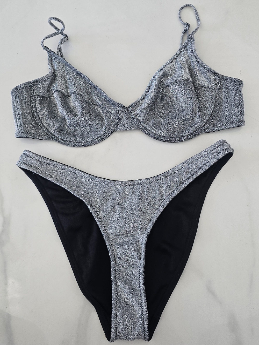 Triangl Swimwear Lina Cheeky Sparkle Silver Bikini Set XL/L